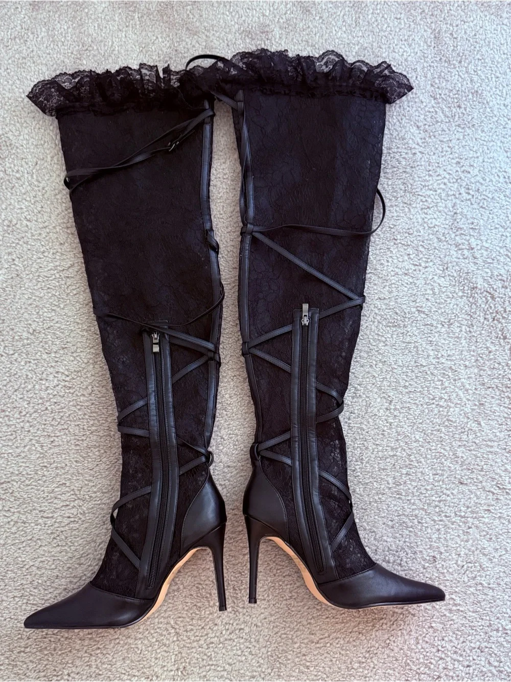 Lemonade dark romantic whimsigoth lace thigh high boots Black pointed toe - Picture 7 of 9